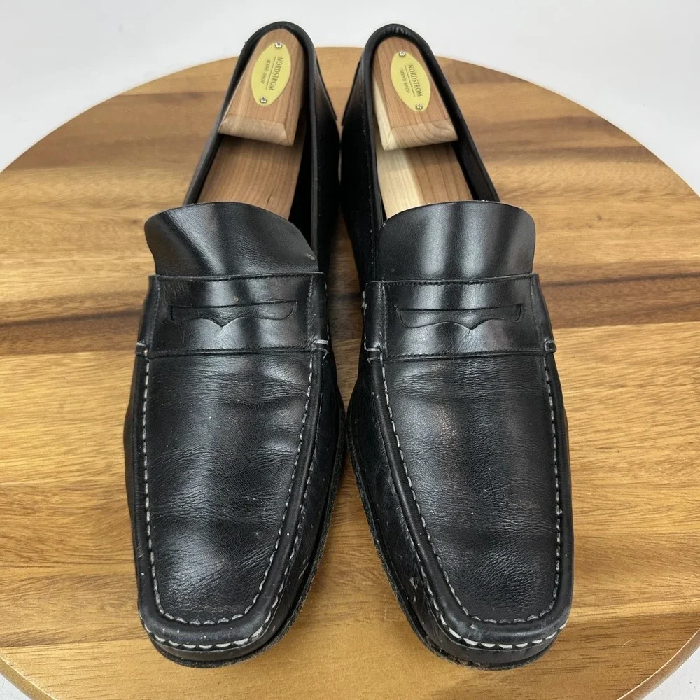 Mens Salvatore Ferragamo Black Leather Square Toe Penny Loafers Size 10.5‎ B GUC